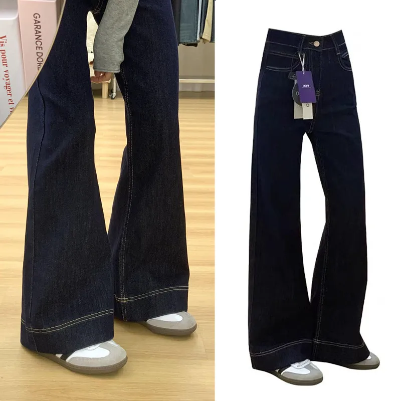 Loose Wide Leg Bell Bot Jeans Deep Blue Women's Retro High Waist Stretchy Slimming Drapey Floor Length Trousers
Loose Wide Leg Bell Bot Jeans Deep Blue Women's Retro High Waist Stretchy Slimming Drapey Floor Length Trousers