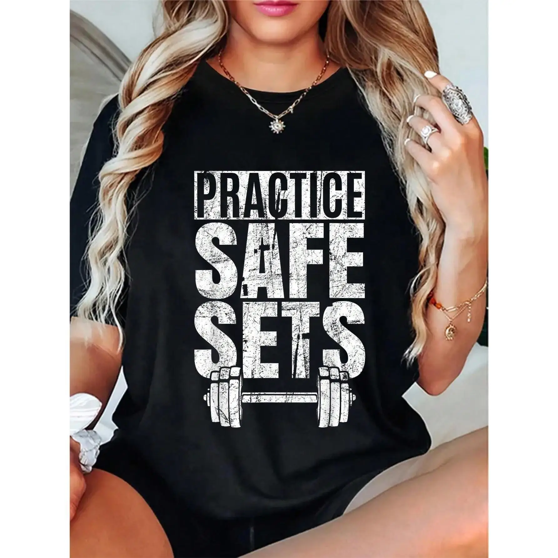 Women's Funny Gym T-Shirt "Practice Safe Sets" Workout Humor Tee Weightlifting Graphic Top Fitness Lover Gift
Women's Funny Gym T-Shirt "Practice Safe Sets" Workout Humor Tee Weightlifting Graphic Top Fitness Lover Gift