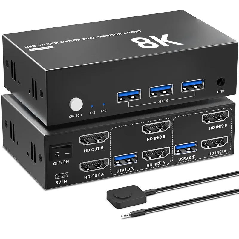 4x2 Dual Monitor DP KVM Switch 8K @60Hz Displayport KVM Switcher for 2 Computers 2 Monitors
4x2 Dual Monitor DP KVM Switch 8K @60Hz Displayport KVM Switcher for 2 Computers 2 Monitors
