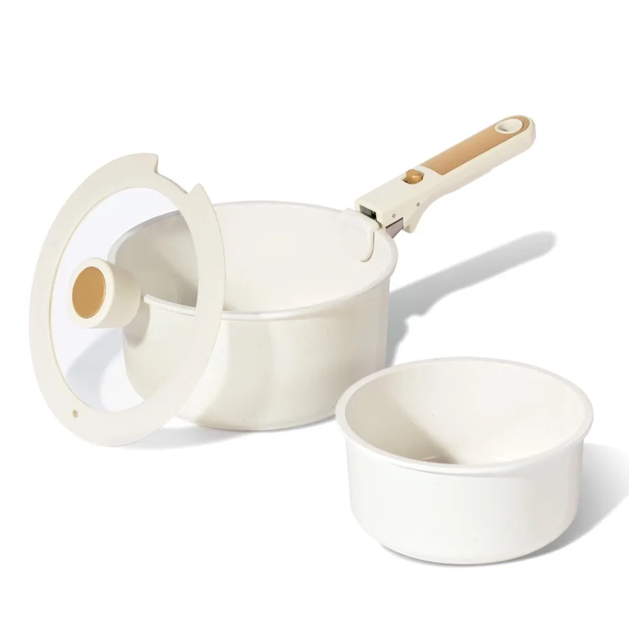 Ceramic Nonstick Cookware Set with Induction, 4-Piece Set with Detachable Saucepan and Lid, Oven Safe, Dishwasher Safe, Cream W
Ceramic Nonstick Cookware Set with Induction, 4-Piece Set with Detachable Saucepan and Lid, Oven Safe, Dishwasher Safe, Cream W