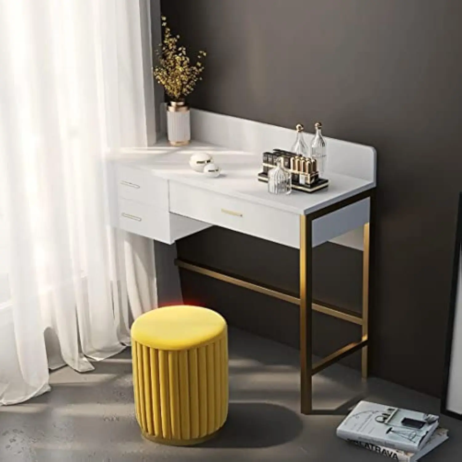 White Makeup Vanity Desk with 3 Drawers Dressing Table with Storage Writing Desk Computer Desk(Without Stool)(33 Inch White)
White Makeup Vanity Desk with 3 Drawers Dressing Table with Storage Writing Desk Computer Desk(Without Stool)(33 Inch White)