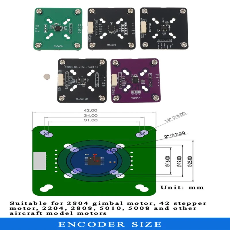 3.3-5V I2C Mode, 12-bit Precision AS5600, AS5047P, MT6701, TLE5012B, MT6835 Programmable Magnetic Encoder Module With Magnet