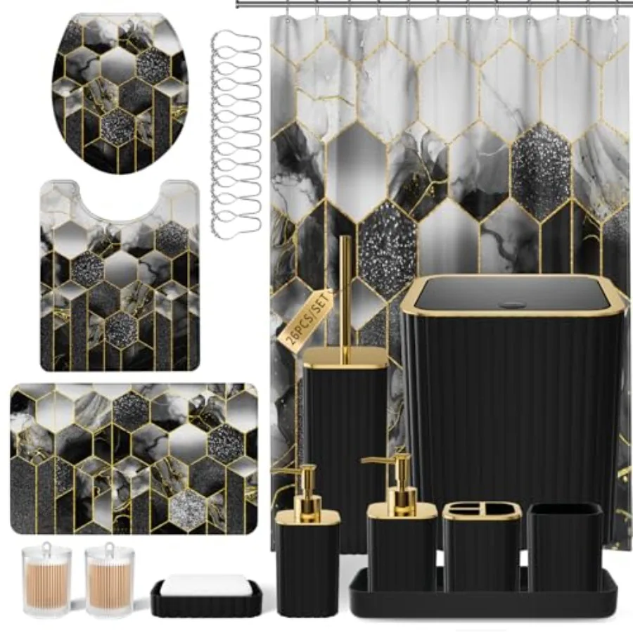 Набор для ванной комнаты - 26 предметов: набор для ванной с держателем для душевых принадлежностей и ковриками, набор аксессуаров для ванной черного цвета, набор аксессуаров для ванной, мусорное ведро и дозатор для мыла.
Набор для ванной комнаты - 26 предметов: набор для ванной с держателем для душевых принадлежностей и ковриками, набор аксессуаров для ванной черного цвета, набор аксессуаров для ванной, мусорное ведро и дозатор для мыла.