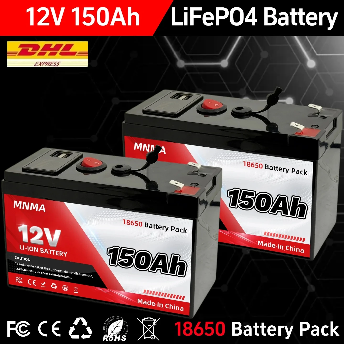12V 150Ah/120Ah/100Ah LiFePO4 Battery, Rechargeable Battery Pack DHL Air Freight Delivery for Solar and Wind Energy Storage
12V 150Ah/120Ah/100Ah LiFePO4 Battery, Rechargeable Battery Pack DHL Air Freight Delivery for Solar and Wind Energy Storage