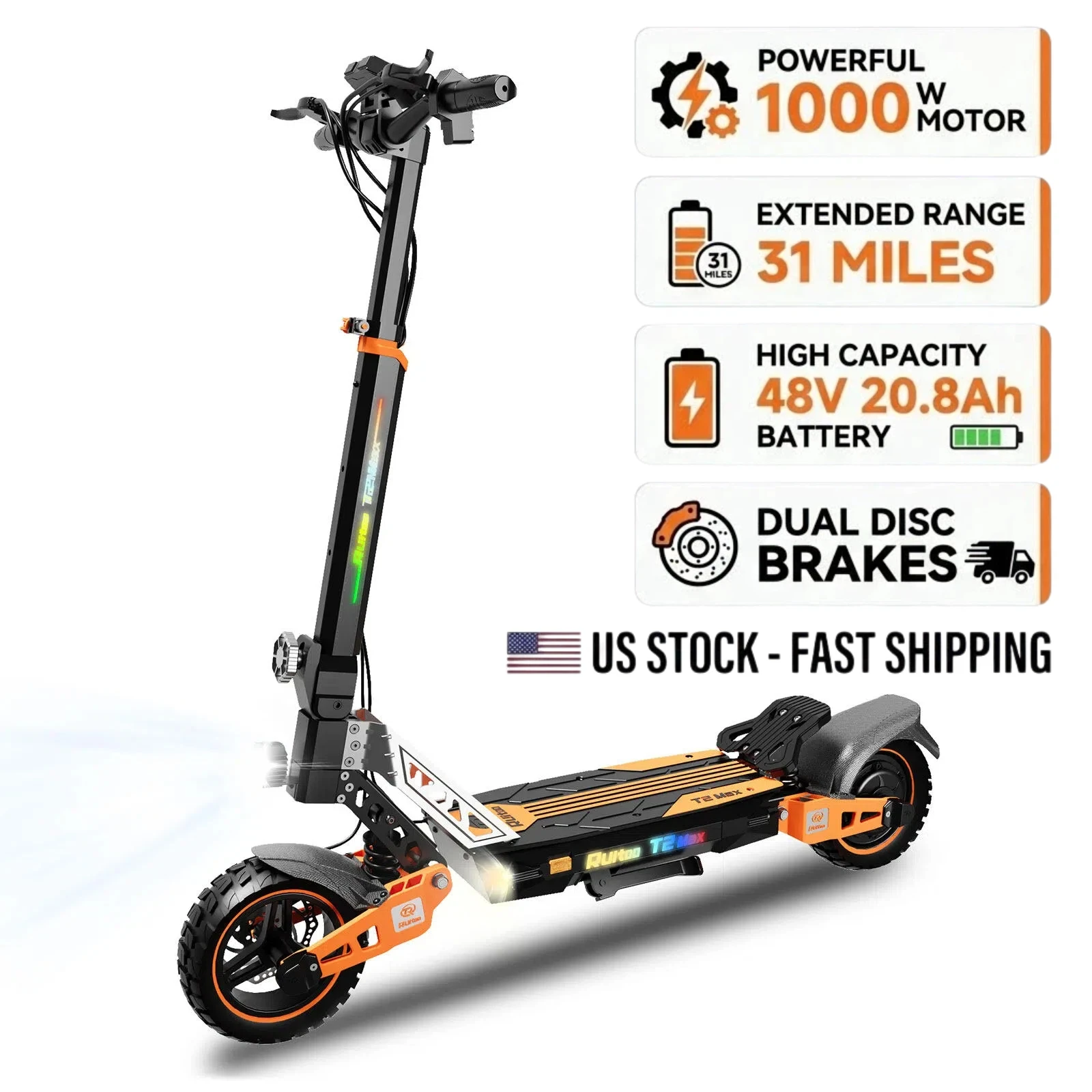 Electric Scooter for Adults, 1000W Motor, 48V 20.8Ah Battery, 31 Miles Range, 10" Off-Road Tires, Foldable E Scooter with LED Display and Disc Brake
Electric Scooter for Adults, 1000W Motor, 48V 20.8Ah Battery, 31 Miles Range, 10" Off-Road Tires, Foldable E Scooter with LED Display and Disc Brake
