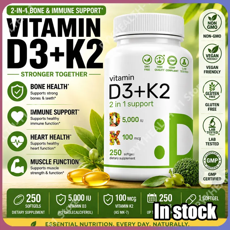 Vitamin D3 + K2 MK7 Softgels 250 Count 2-in-1 Complex Bone Teeth & Immune Health Support Immune System Booster
Vitamin D3 + K2 MK7 Softgels 250 Count 2-in-1 Complex Bone Teeth & Immune Health Support Immune System Booster