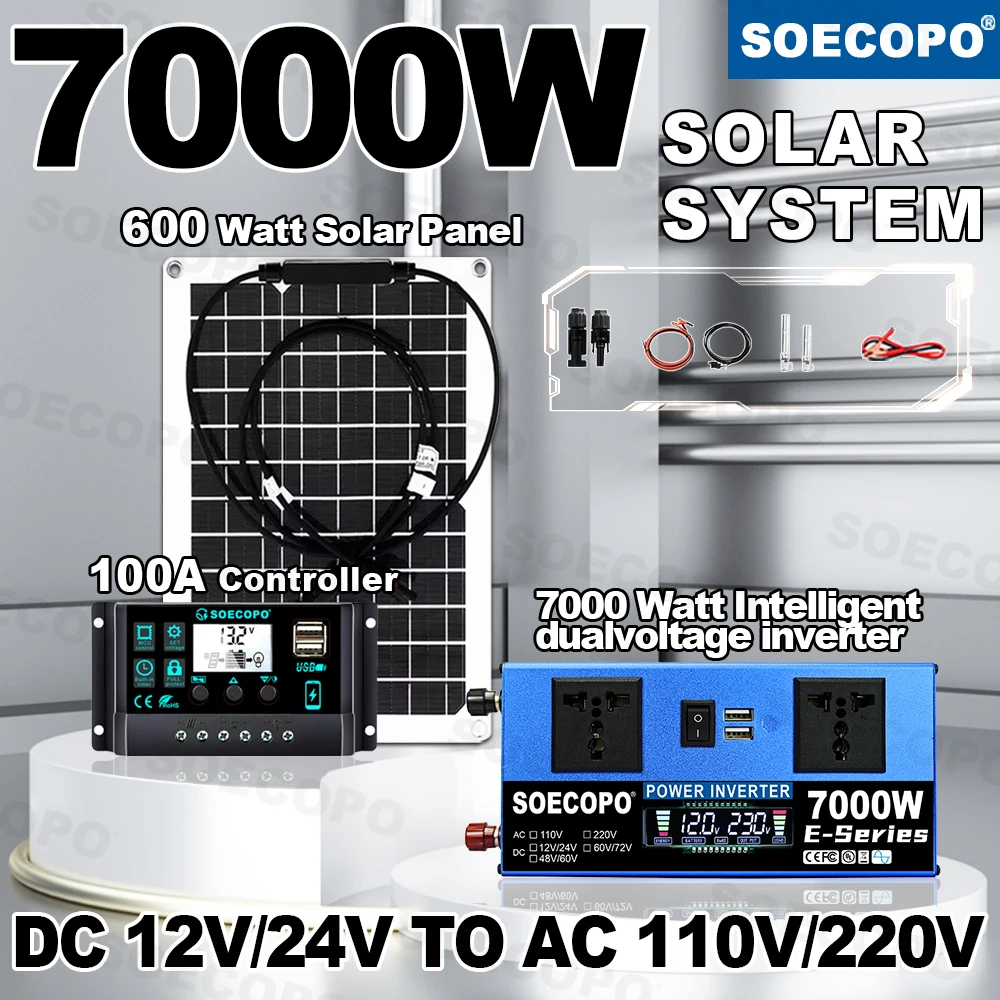 Dual-Voltage Smart Solar Kit 7000W Peak Inverter 12V/24V To 110V 220V (700W Continuous) Panel 100A Controller Run Fan Lights RV
Dual-Voltage Smart Solar Kit 7000W Peak Inverter 12V/24V To 110V 220V (700W Continuous) Panel 100A Controller Run Fan Lights RV