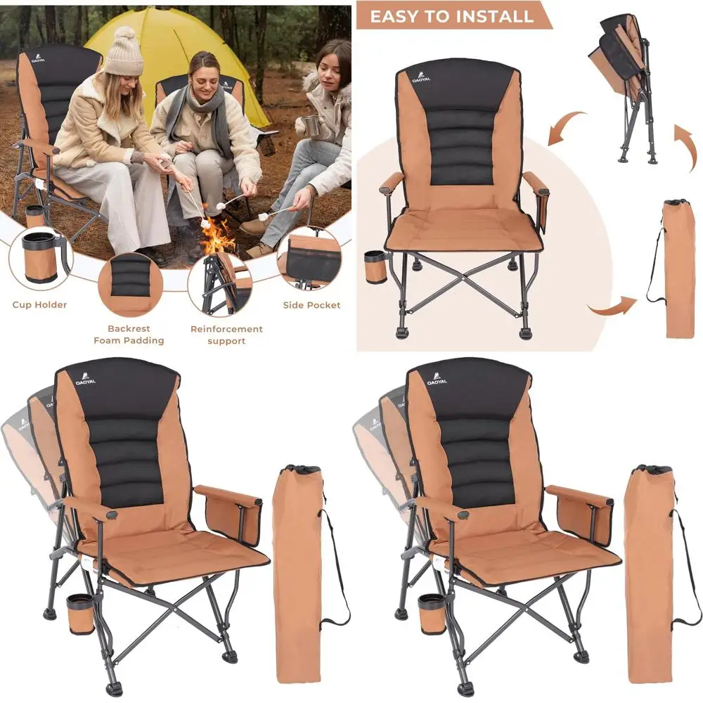 Heavy-Duty Adjustable Backrest Camping Chair for Adults - Oversized, Supports 350lbs, with Cup Holder and Side Pocket, Brown
Heavy-Duty Adjustable Backrest Camping Chair for Adults - Oversized, Supports 350lbs, with Cup Holder and Side Pocket, Brown
