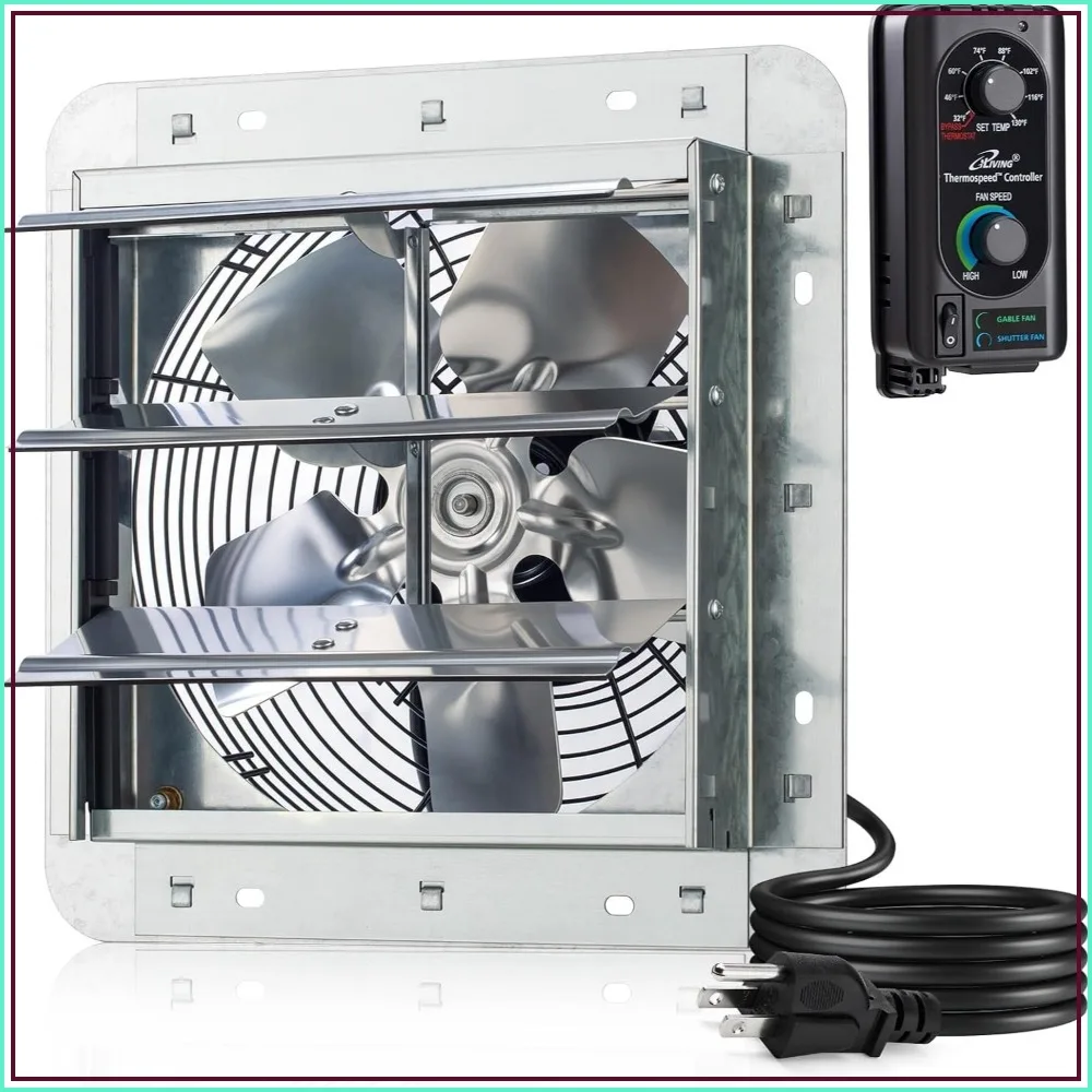 10" Wall Mounted Shutter Exhaust Fan, 820 CFM, Variable Speed & Thermostat, 1200 sq. ft. Coverage
10" Wall Mounted Shutter Exhaust Fan, 820 CFM, Variable Speed & Thermostat, 1200 sq. ft. Coverage