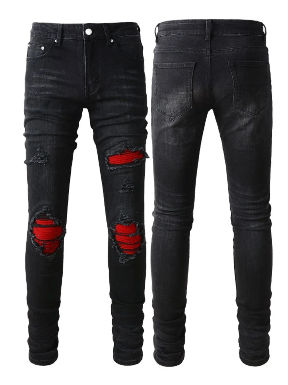 High Street Sle Patchwork Leather Red Patch Bla Hole Elastic Slim Fit Men's Jeans Youth Faion Casual Wear Long Pants
High Street Sle Patchwork Leather Red Patch Bla Hole Elastic Slim Fit Men's Jeans Youth Faion Casual Wear Long Pants