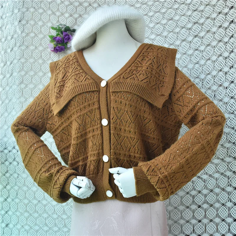 Women Mujer Spring Autumn Vintage Wool Crochet Hollows Long Sleeves Peter Pan collar Crop Top Loose Caridgans Sweater Jacket
Women Mujer Spring Autumn Vintage Wool Crochet Hollows Long Sleeves Peter Pan collar Crop Top Loose Caridgans Sweater Jacket