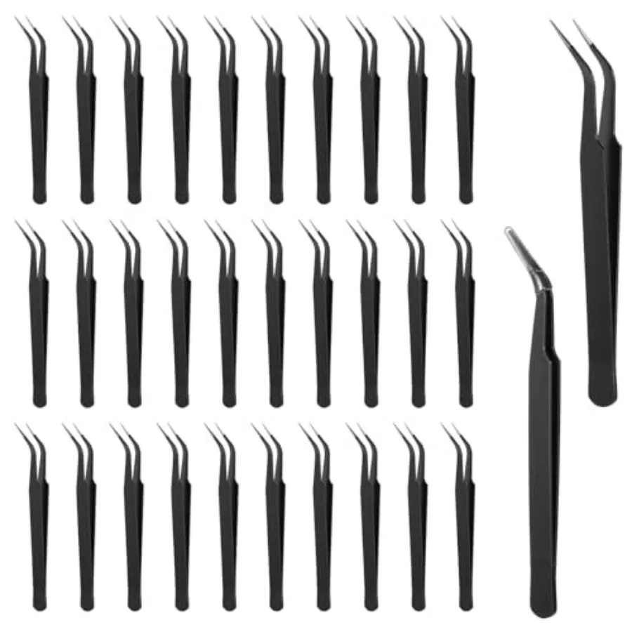 30Pcs Stainless Steel Craft Tweezers 4.9Inch Curved Pointed Tweezers with Protective Cover, Multipurpose High Precision Tweezer
30Pcs Stainless Steel Craft Tweezers 4.9Inch Curved Pointed Tweezers with Protective Cover, Multipurpose High Precision Tweezer