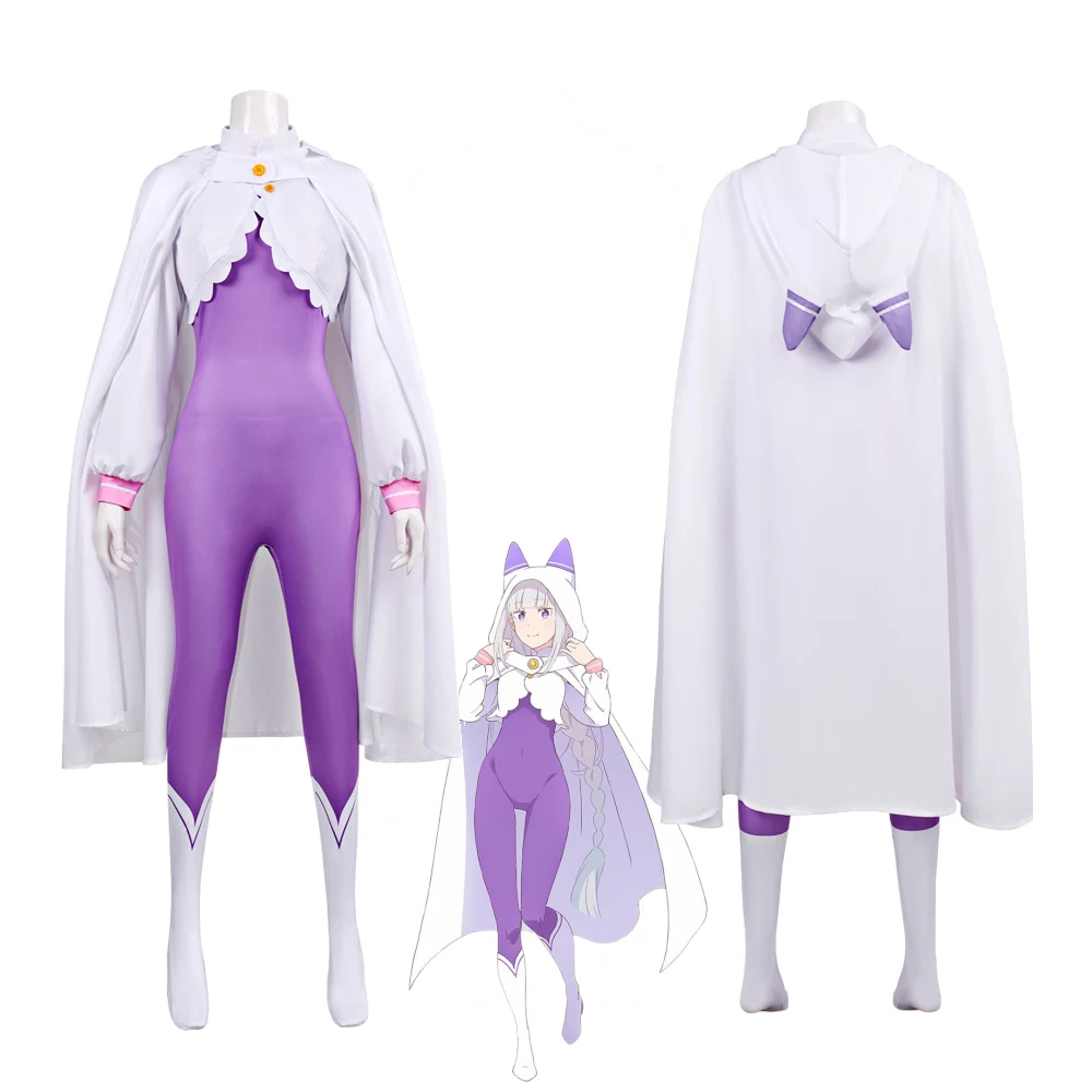 Anime Re:Zero Emilia Cosplay Costume with Cute Cat Ear Hooded Cloak Purple Bodysuit Jumpsuit for Women Halloween Party Outfit
Anime Re:Zero Emilia Cosplay Costume with Cute Cat Ear Hooded Cloak Purple Bodysuit Jumpsuit for Women Halloween Party Outfit