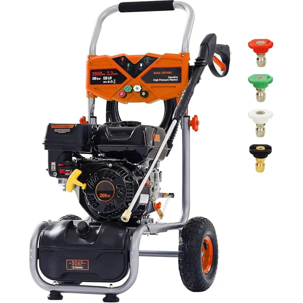 Газовая мойка высокого давления 3500 PSI, 2.3 GPM, сверхмощная, с двигателем 209CC 7 л.с., шлангом 25 футов, аксиальным насосом, баком для моющего средства, распылителем
Газовая мойка высокого давления 3500 PSI, 2.3 GPM, сверхмощная, с двигателем 209CC 7 л.с., шлангом 25 футов, аксиальным насосом, баком для моющего средства, распылителем