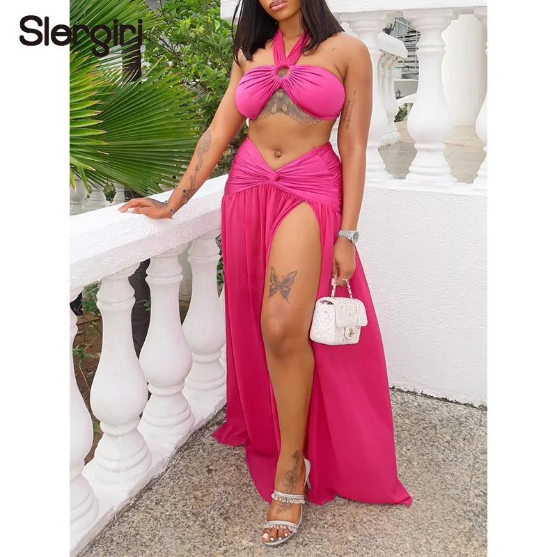 Slergiri Sexy Tie Backless Cami Top + High Split Long Skirts Women Fashion New 2026 Summer Beach Vacation Two Piece Outfit Set
Slergiri Sexy Tie Backless Cami Top + High Split Long Skirts Women Fashion New 2026 Summer Beach Vacation Two Piece Outfit Set