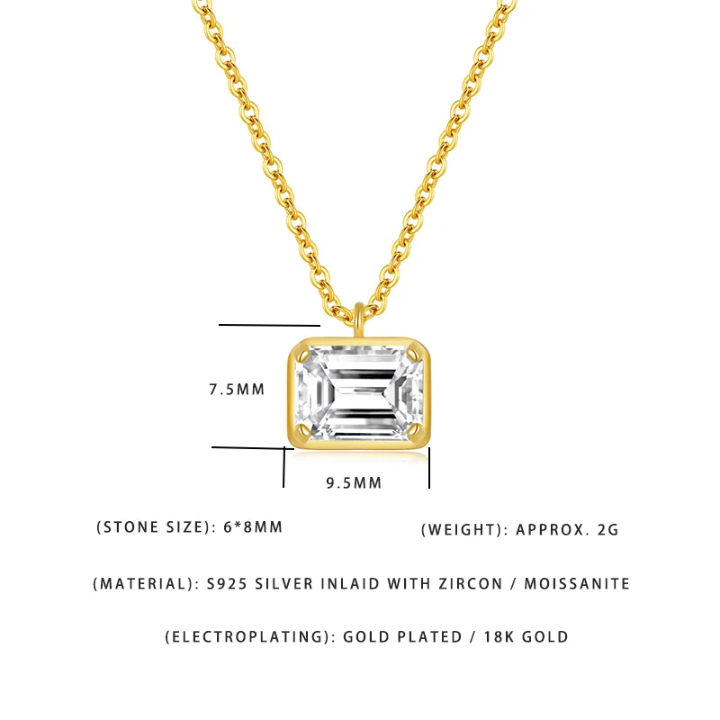 S925 Silver 18K Gold Plated Emerald Cut Zircon Pendant Necklace for Women Minimalist Square Moissanite Jewelry
S925 Silver 18K Gold Plated Emerald Cut Zircon Pendant Necklace for Women Minimalist Square Moissanite Jewelry