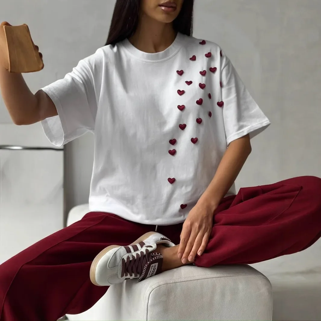 2025 Spring Summer New Printed T-shirt Casual Short Sleeved T shirt Fashion 3D love sticker Crew Neck Versatile Solid Tee Tops
2025 Spring Summer New Printed T-shirt Casual Short Sleeved T shirt Fashion 3D love sticker Crew Neck Versatile Solid Tee Tops