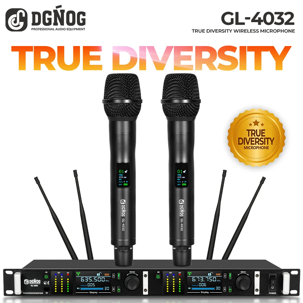 True Diversity Wireless Microphone System GL-4032 Single Cordless Mic Set w/Auto Scan UHF Professional Dynamic Mic for Church
True Diversity Wireless Microphone System GL-4032 Single Cordless Mic Set w/Auto Scan UHF Professional Dynamic Mic for Church