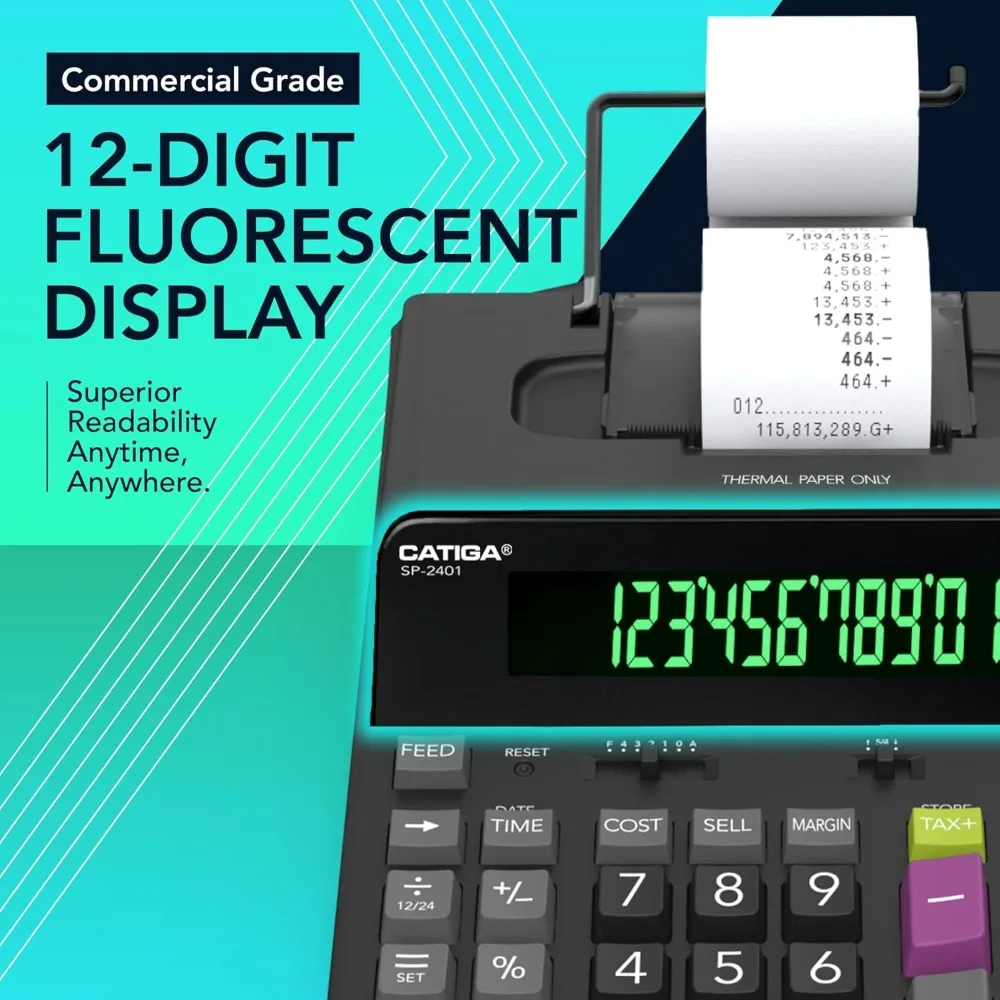 US Shipping 12 Digit Thermal Printing Calculator with Tape Print Out, Ink-Free Adding Machine, Fast 8.0 LPS, Large Display,
US Shipping 12 Digit Thermal Printing Calculator with Tape Print Out, Ink-Free Adding Machine, Fast 8.0 LPS, Large Display,
