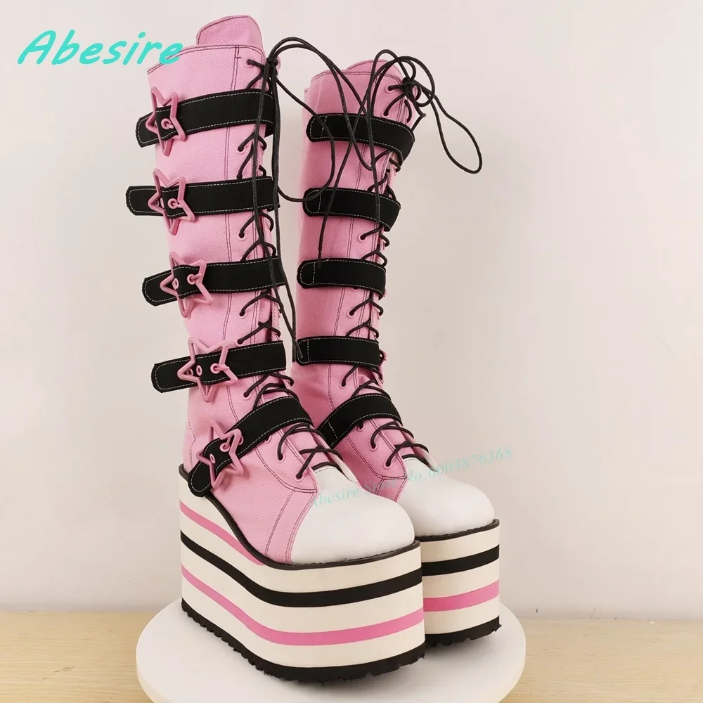 Round Toe Platform Mixed Colors Women's Boots Star-Shaped Belt Buckle Knee High Boots Cute Punk Zipper Patchwork Wedges Shoes
Round Toe Platform Mixed Colors Women's Boots Star-Shaped Belt Buckle Knee High Boots Cute Punk Zipper Patchwork Wedges Shoes