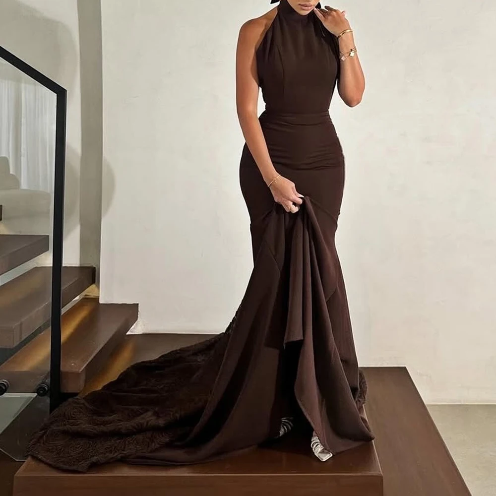 Customized Mermaid Evening Dresses Floor-length High-neck Sleeveless Prom Gown Fashion Flowers Simple Draped Backless Party Gown
Customized Mermaid Evening Dresses Floor-length High-neck Sleeveless Prom Gown Fashion Flowers Simple Draped Backless Party Gown