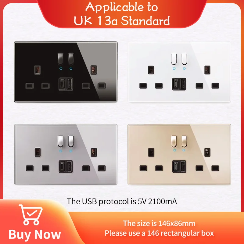 Glass Reset Piano Key 2Gang UK Socket Switch Combination USB TypeC 13a Power Socket Office Hotel Villa Decoration 146 * 86mm
Glass Reset Piano Key 2Gang UK Socket Switch Combination USB TypeC 13a Power Socket Office Hotel Villa Decoration 146 * 86mm