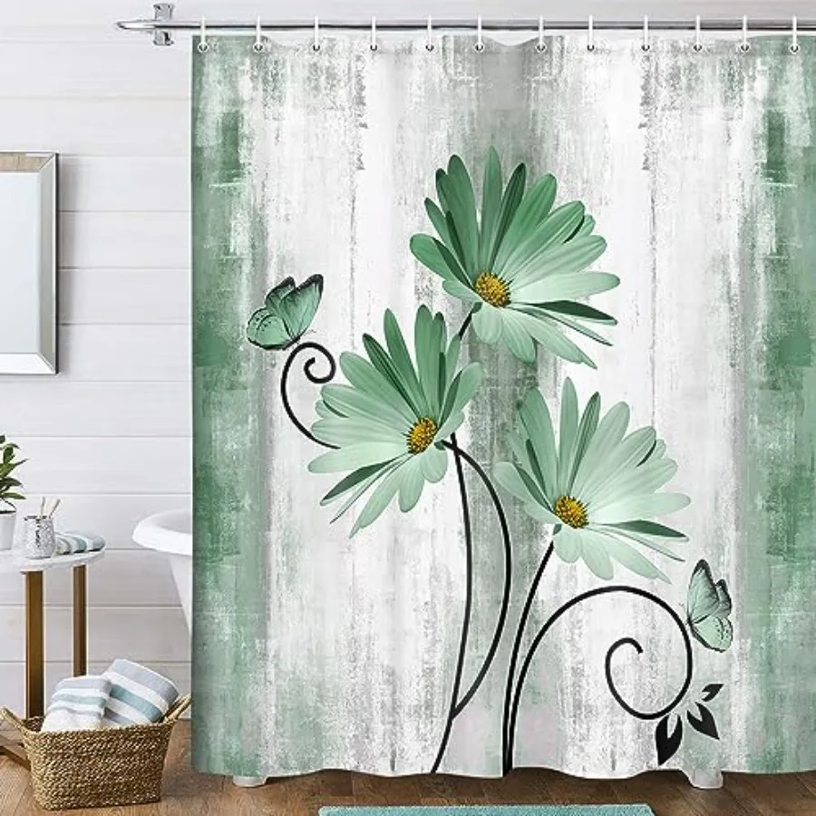 Rustic Farmhouse Shower Curtain, Farm Sage Green Daisy Floral Flowers and Butterfly on Country Wooden Shower Curtain for Bathro
Rustic Farmhouse Shower Curtain, Farm Sage Green Daisy Floral Flowers and Butterfly on Country Wooden Shower Curtain for Bathro
