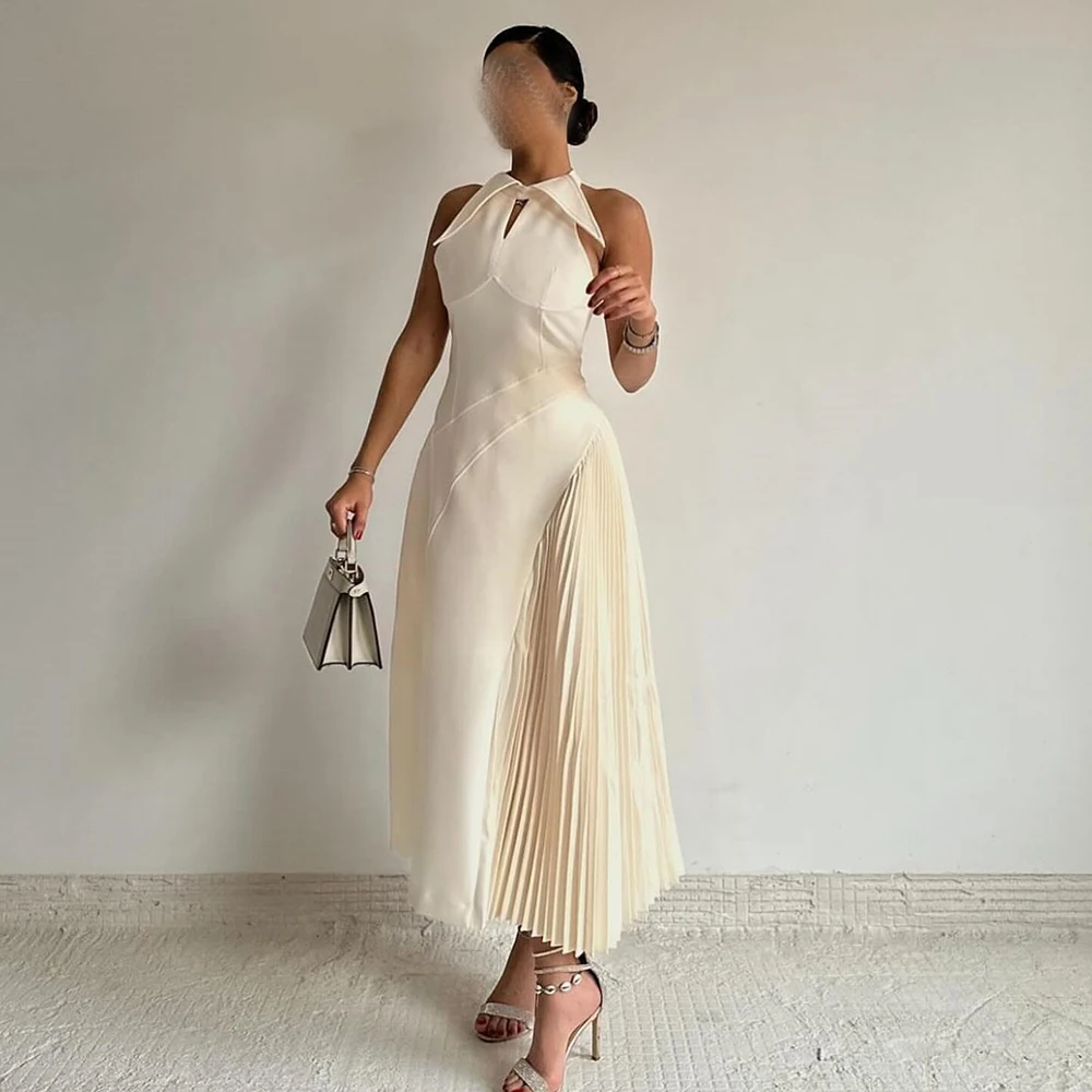 Customized Beige Simple V-neck Jersey Evening Dress Draped Sleeveless A-line Party Dress Tea-Length Prom Gown For Women
Customized Beige Simple V-neck Jersey Evening Dress Draped Sleeveless A-line Party Dress Tea-Length Prom Gown For Women