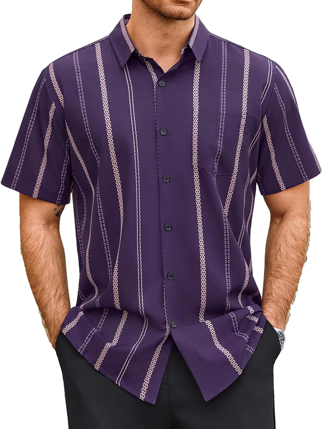 Men's Summer Fashion Simple Linen Short Sleeve Lapel Shirt Purple Green Striped 3D Printed Shirt Business Casual Party Men's Top
Men's Summer Fashion Simple Linen Short Sleeve Lapel Shirt Purple Green Striped 3D Printed Shirt Business Casual Party Men's Top