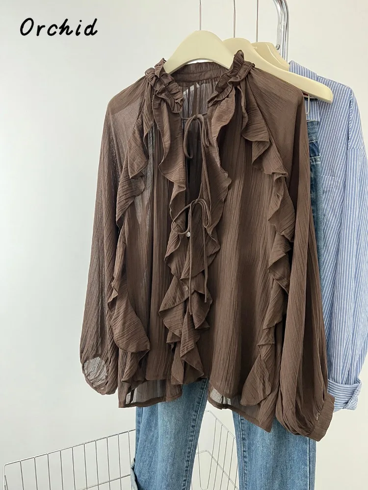 2025 Autumn Casual Korean Sexy Style Lace-up Solid Color Blouses Women's Chic Single Breasted Loose Fit Long Sleeve Shirts
2025 Autumn Casual Korean Sexy Style Lace-up Solid Color Blouses Women's Chic Single Breasted Loose Fit Long Sleeve Shirts