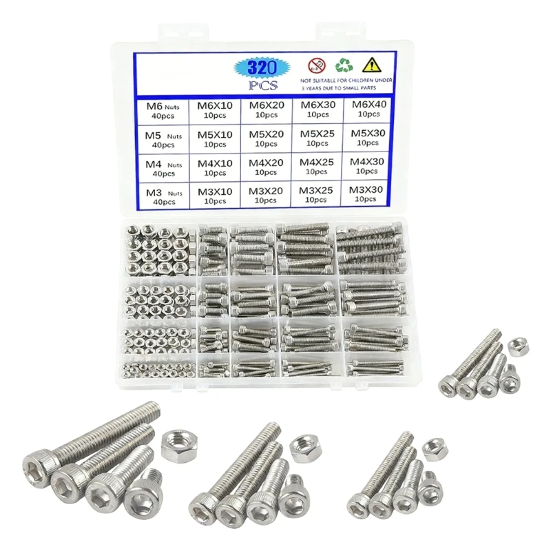 63HA 320pack 304 Stainless Steel and Bolts Assortment with Storage Box for Various Applications Including DIY Projects
63HA 320pack 304 Stainless Steel and Bolts Assortment with Storage Box for Various Applications Including DIY Projects
