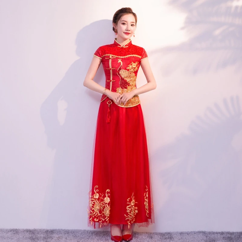 Chinese Traditional Long Wedding Dress Red Qipao New Version 2020 New Bride Ceremony Dress Elegant Vintage Female Costume
Chinese Traditional Long Wedding Dress Red Qipao New Version 2020 New Bride Ceremony Dress Elegant Vintage Female Costume