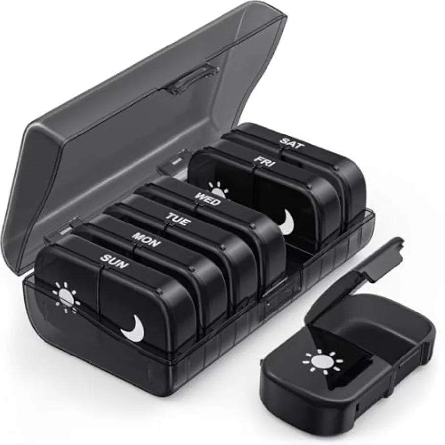 Extra Large Weekly Pill Organizer 2 Times a Day, One-Side Open Pill 7 Day Ea Filling, Black Privacy Protect AM PM Pill tamins,
Extra Large Weekly Pill Organizer 2 Times a Day, One-Side Open Pill 7 Day Ea Filling, Black Privacy Protect AM PM Pill tamins,