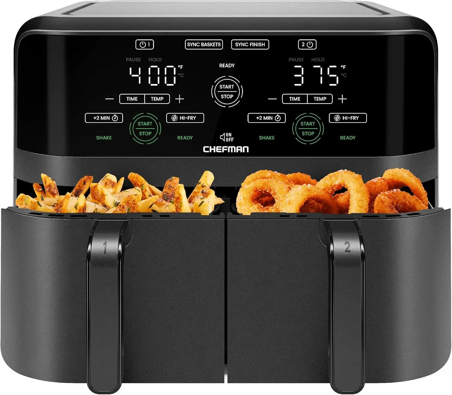 6 Quart Dual Basket Air Fryer with Digital Touchscreen, Smart Sync Finish, Hi-Fry Option, Auto Shutoff - Black
6 Quart Dual Basket Air Fryer with Digital Touchscreen, Smart Sync Finish, Hi-Fry Option, Auto Shutoff - Black