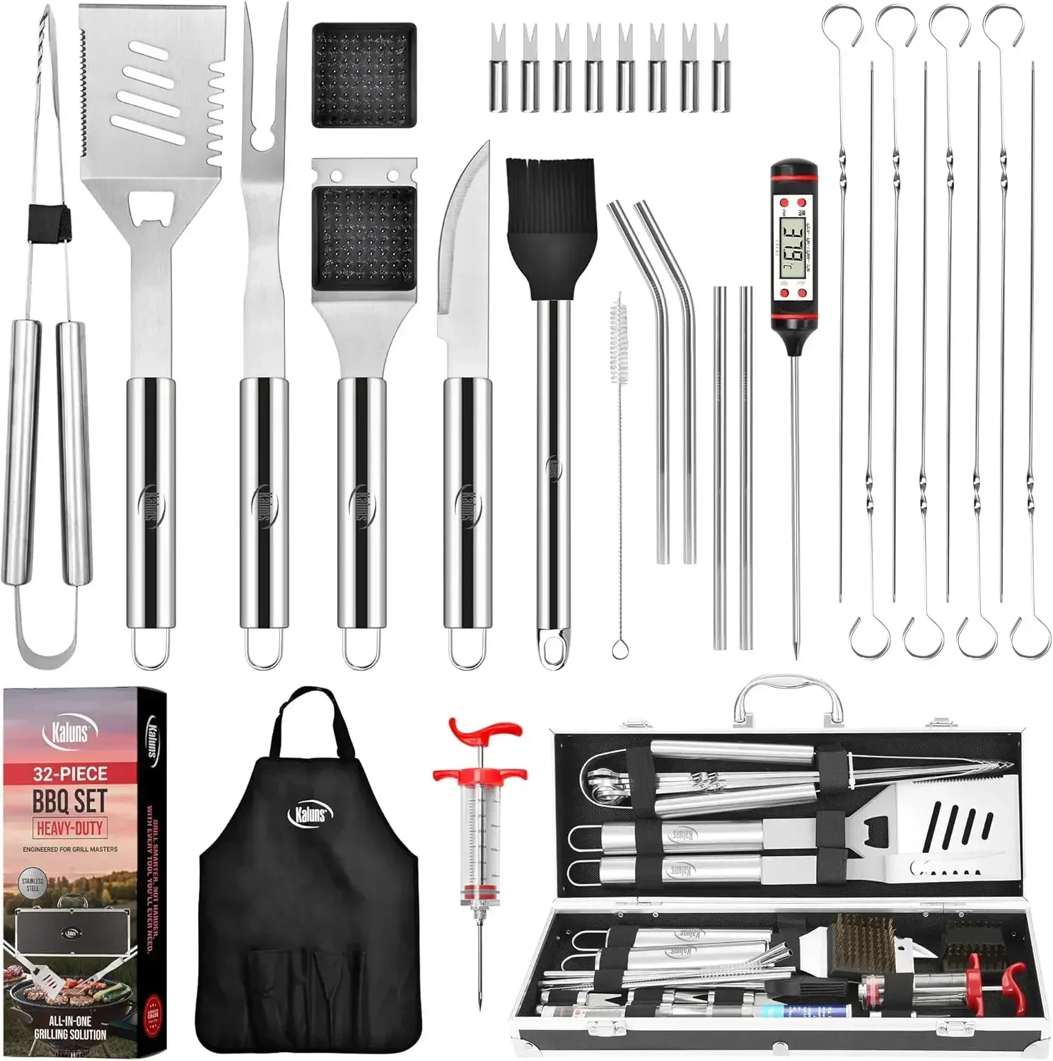 32-Piece BBQ Grill Set with Aluminum Case, Heavy Duty Stainless Steel Tools for Outdoor Cooking, Father's Day Gift for Men
32-Piece BBQ Grill Set with Aluminum Case, Heavy Duty Stainless Steel Tools for Outdoor Cooking, Father's Day Gift for Men