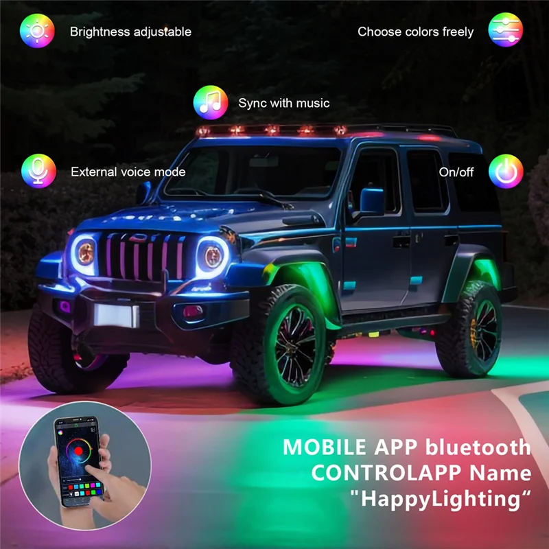 RGB Rock Lights, комплект разноцветных подсветных фонарей с управлением через приложение, мигающий музыкальный режим, водонепроницаемые колесные колодца, световые детали, 8 стручков-
RGB Rock Lights, комплект разноцветных подсветных фонарей с управлением через приложение, мигающий музыкальный режим, водонепроницаемые колесные колодца, световые детали, 8 стручков-