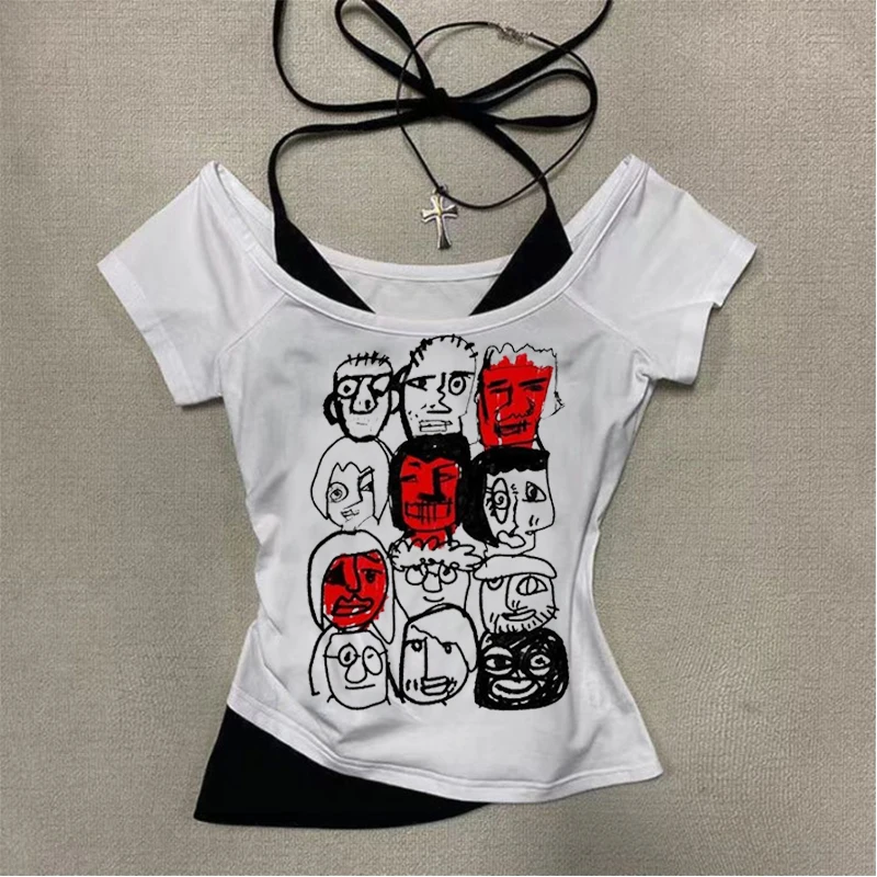 Summer Women's Gothic Street Fashion Peplum Top Vintage Hand-painted Pattern Short Sleeve Suspender T-Shirt Y2k Clothing
Summer Women's Gothic Street Fashion Peplum Top Vintage Hand-painted Pattern Short Sleeve Suspender T-Shirt Y2k Clothing