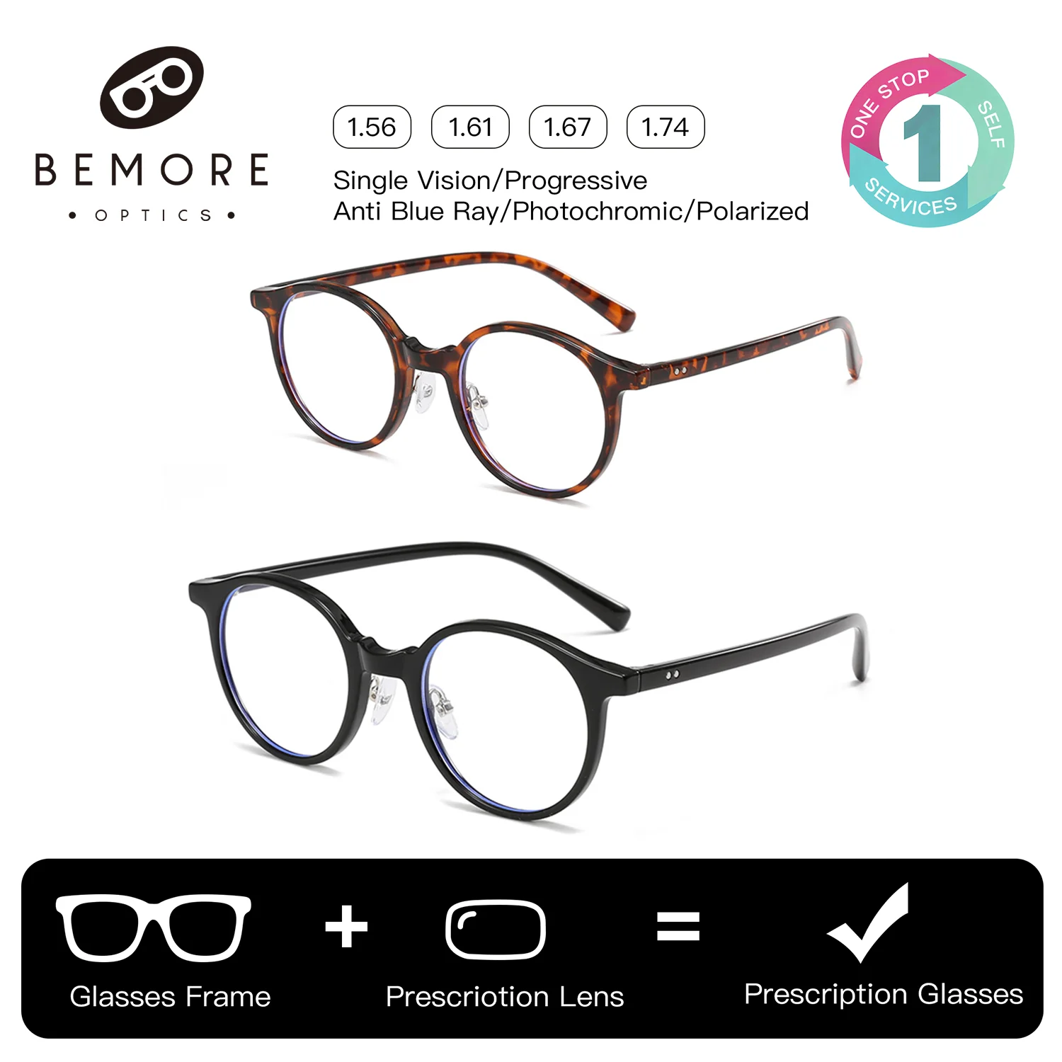 BEMORE Round Optical Lenses with Prescription Photochromic Grey Anti Blue Light TR Women's Grade Glasses
BEMORE Round Optical Lenses with Prescription Photochromic Grey Anti Blue Light TR Women's Grade Glasses