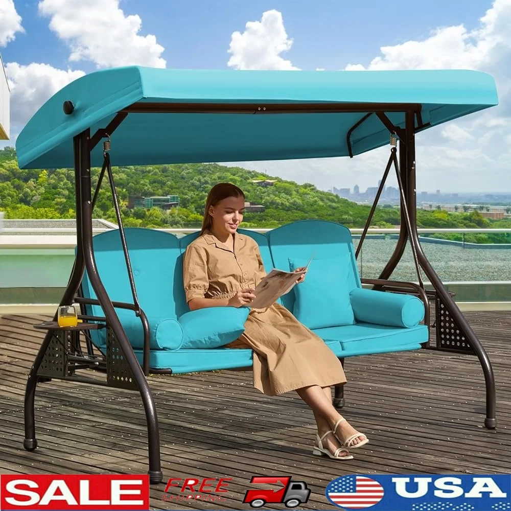 Качели для патио 3 в 1, регулируемый навес, преобразует в кровать, толстые подушки, подстаканники, 3-местные сверхмощные качели для крыльца на открытом воздухе 
Качели для патио 3 в 1, регулируемый навес, преобразует в кровать, толстые подушки, подстаканники, 3-местные сверхмощные качели для крыльца на открытом воздухе