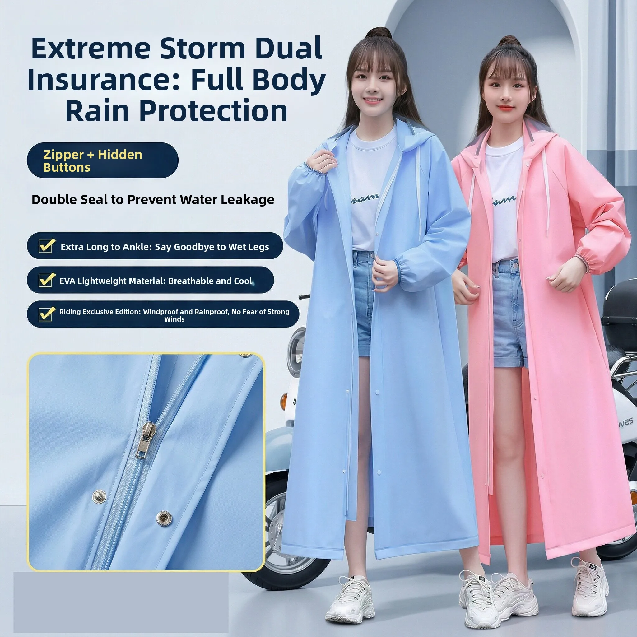 Long Adult Women's Raincoat Convenient to Wear And Take off with Helmet for Vehicle Separate Person And Car
Long Adult Women's Raincoat Convenient to Wear And Take off with Helmet for Vehicle Separate Person And Car