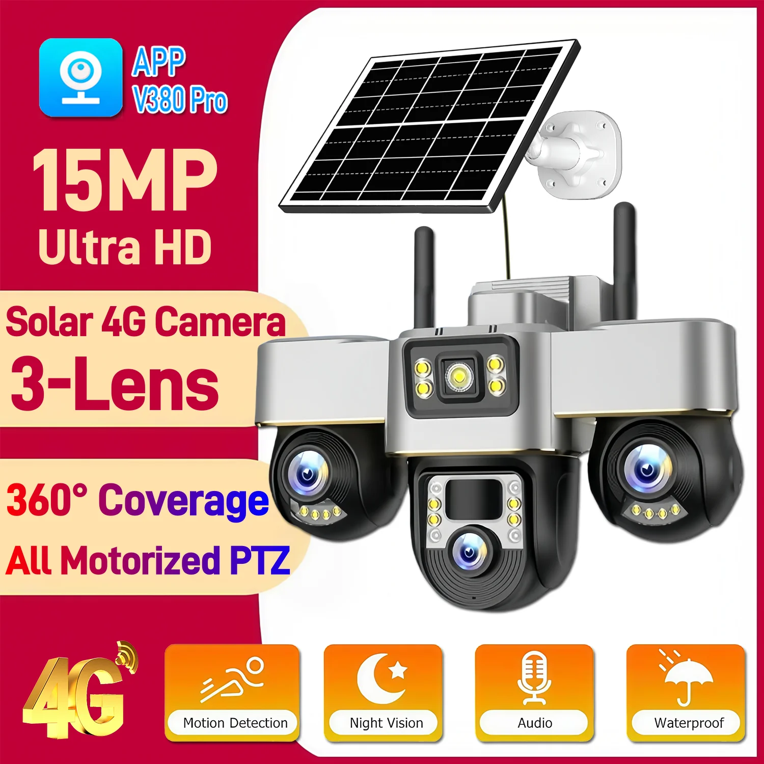 15MP HD Smart 4G SIM Solar Camera 3 Motorized PTZ Lens PIR Human Detect Cameras Waterproof Night Vision CCTV Security Protection
15MP HD Smart 4G SIM Solar Camera 3 Motorized PTZ Lens PIR Human Detect Cameras Waterproof Night Vision CCTV Security Protection