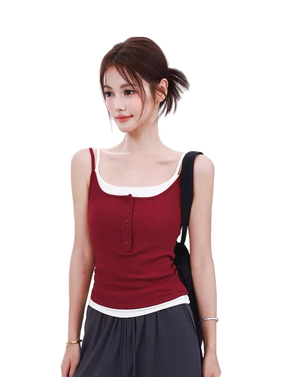 Summer Women's Sleeveless Tank Top with Chest Pad Fake Two-Piece Color Block Strap Vest Large Size Outerwear Base Layer Small...
Summer Women's Sleeveless Tank Top with Chest Pad Fake Two-Piece Color Block Strap Vest Large Size Outerwear Base Layer Small...