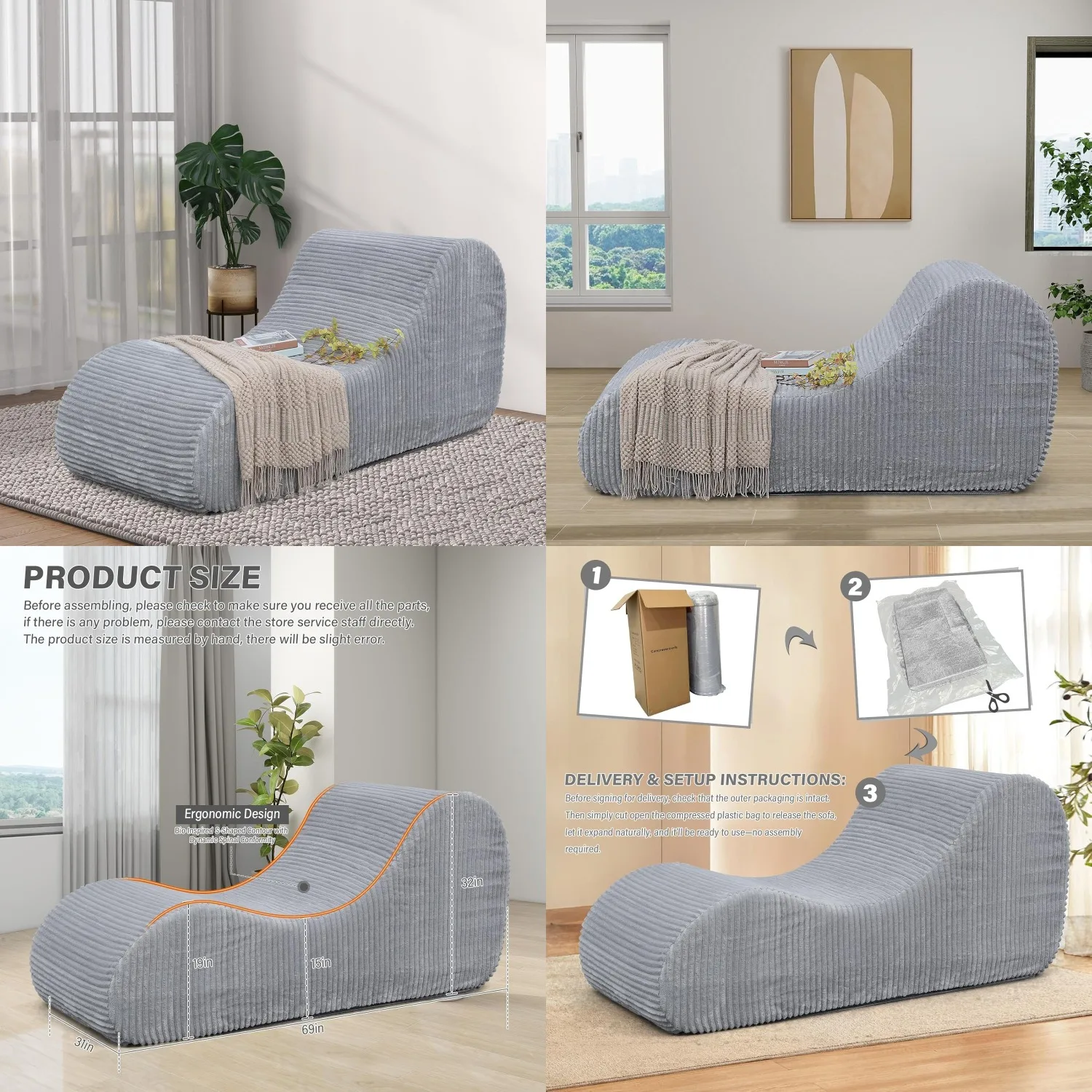 Oversized Corduroy Chaise Lounge High-Density Sponge Soft Sofa Indoor Light Grey Customized
Oversized Corduroy Chaise Lounge High-Density Sponge Soft Sofa Indoor Light Grey Customized