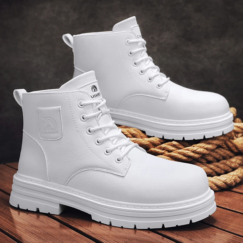 British Style White Boots Man Biker Shoes Comfortable PU Leather Ankle Boots Men Outdoor Platform Tooling Men's Motorcycle Boots
British Style White Boots Man Biker Shoes Comfortable PU Leather Ankle Boots Men Outdoor Platform Tooling Men's Motorcycle Boots