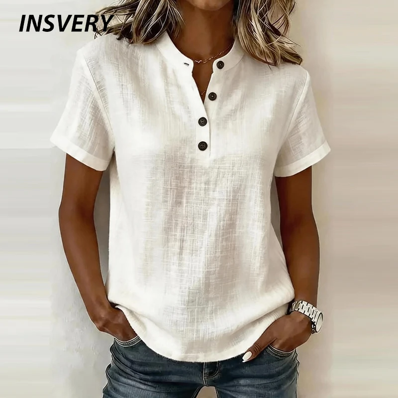 Summer Short Sleeve Basic Blouses Women's Shirts Solid Color V Neck Button Shirts Women Casual Cotton Linen Loose Tops Pullover
Summer Short Sleeve Basic Blouses Women's Shirts Solid Color V Neck Button Shirts Women Casual Cotton Linen Loose Tops Pullover