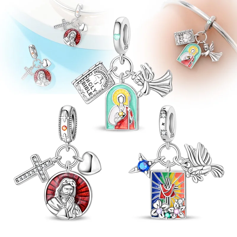 Charms 925 Sterling Silver Bible Jesus Cross Angels Prayer Series Charm Beads Pendant Fit Bracelet DIY Woman Jewelry Making 
Charms 925 Sterling Silver Bible Jesus Cross Angels Prayer Series Charm Beads Pendant Fit Bracelet DIY Woman Jewelry Making