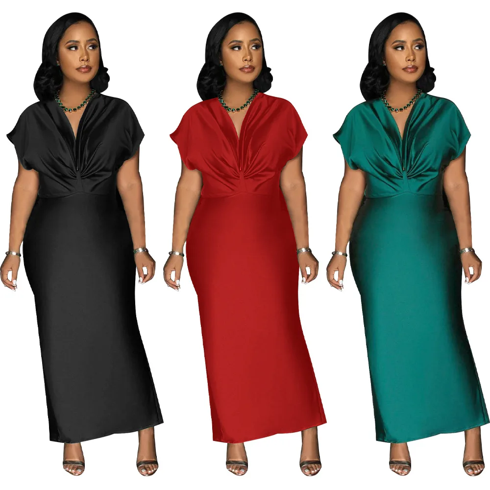 SKMY Fashion Women Clothing New V-Neck Short Sleeve Elegant Slim Fit Back Split Dress Solid Color Sexy Party Long Dresses
SKMY Fashion Women Clothing New V-Neck Short Sleeve Elegant Slim Fit Back Split Dress Solid Color Sexy Party Long Dresses