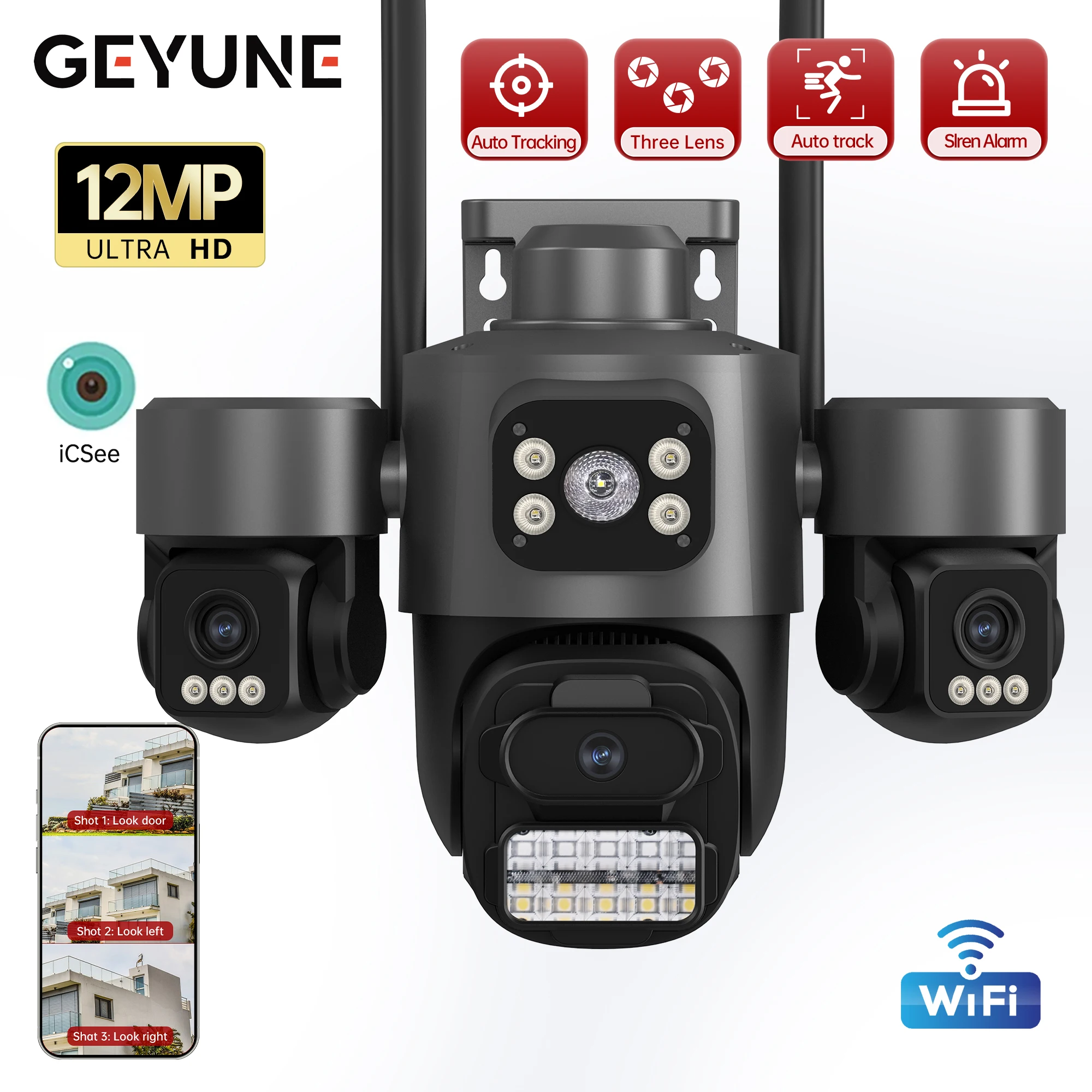 Three Lens PTZ IP Camera Outdoor 6K HD Three Screens WiFi Security Camera Auto Tracking 12MP Dual Lens Wirelss CCTV Camera iCsee
Three Lens PTZ IP Camera Outdoor 6K HD Three Screens WiFi Security Camera Auto Tracking 12MP Dual Lens Wirelss CCTV Camera iCsee