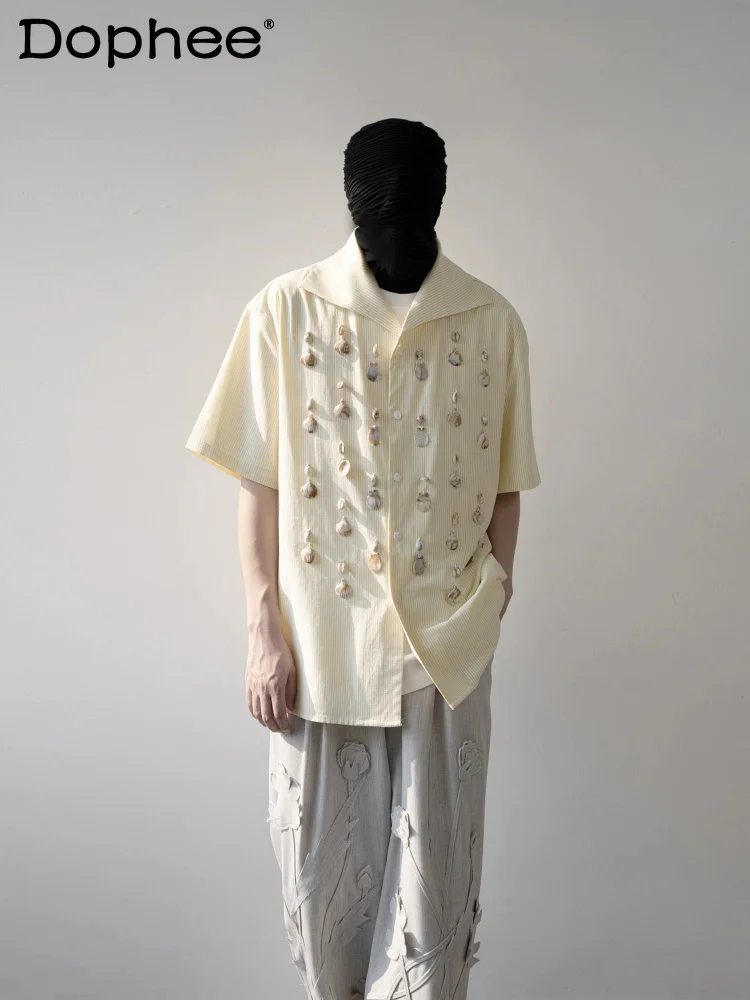 Men's 2026 Summer Shell Decoration Elegant Shirts Holiday Style Tops Handmade Three-dimensional Decoration Loose Striped Shirts
Men's 2026 Summer Shell Decoration Elegant Shirts Holiday Style Tops Handmade Three-dimensional Decoration Loose Striped Shirts
