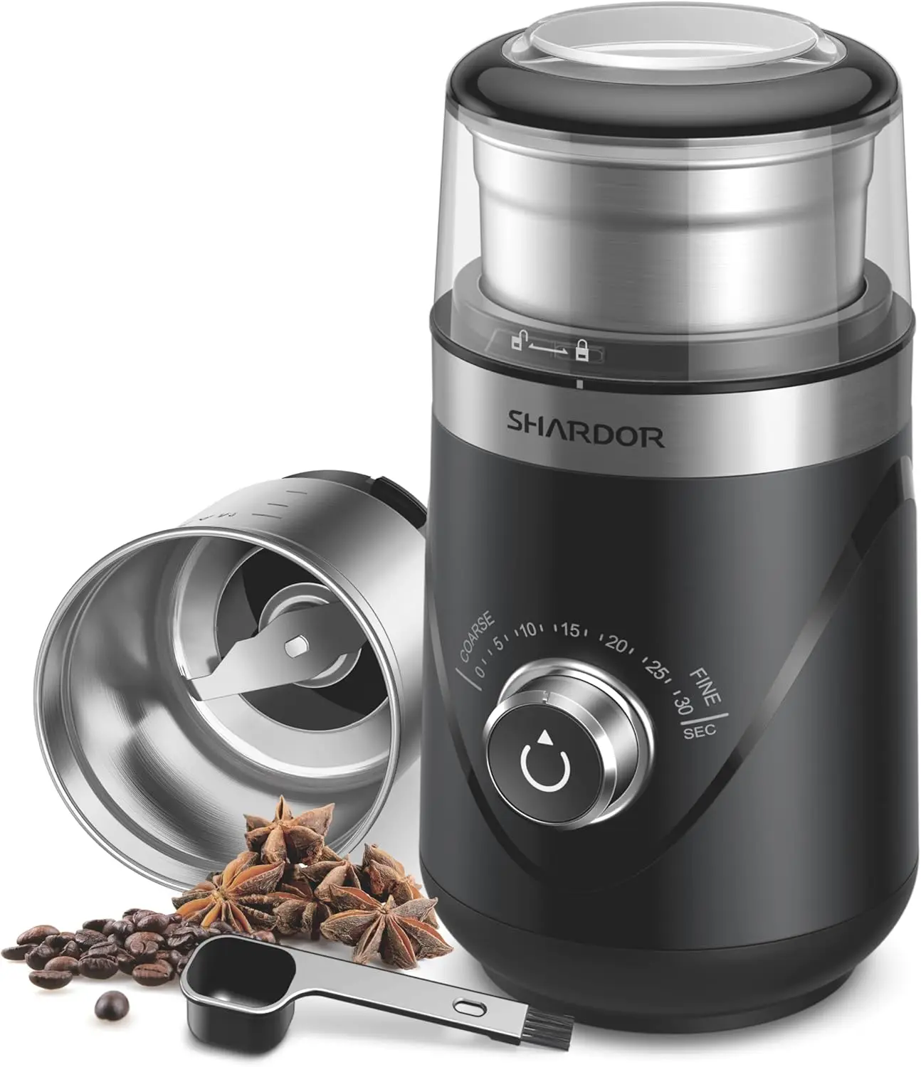 Adjustable Coffee Bean Grinder Electric, Herb/Spice, Espresso Grinder with 1 Removable Stainless Steel Bowl, Matte Black
Adjustable Coffee Bean Grinder Electric, Herb/Spice, Espresso Grinder with 1 Removable Stainless Steel Bowl, Matte Black